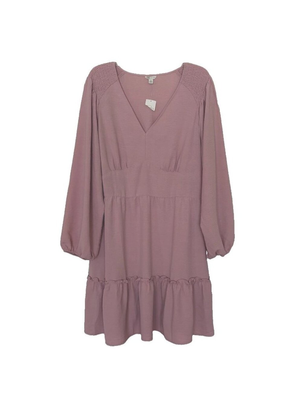 Cato Size XL Pink Smocked Shoulder V-Neck Balloon Long Sleeve Midi Dress NWT